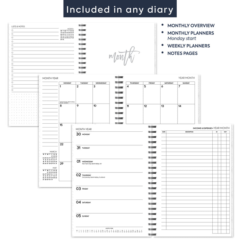 A5 Week on two pages income & expense spiral diary | Monthly/Weekly | Personalise