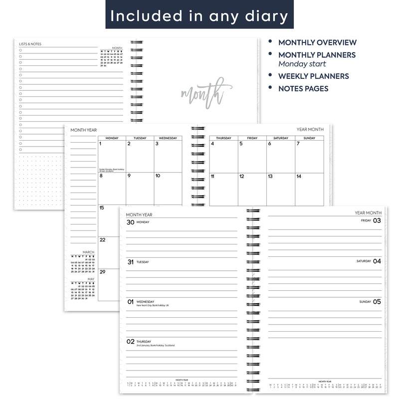 A5 Week on two pages spiral lined diary | Monthly/Weekly | Personalise