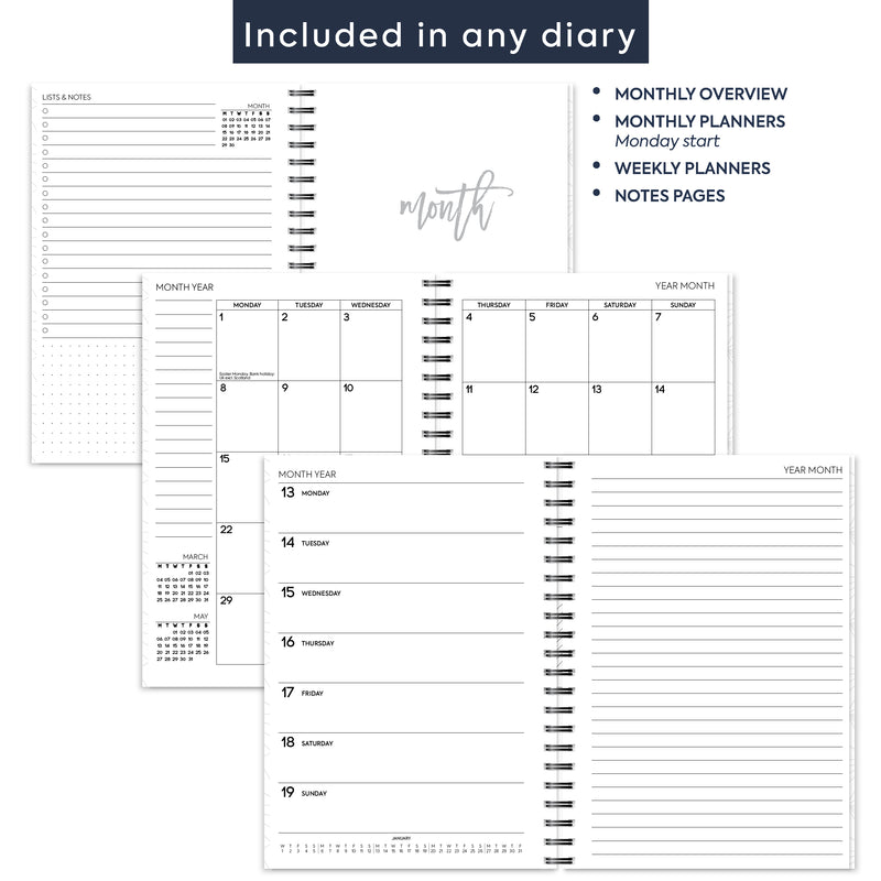 A5 Week on two pages diary & notes spiral | Monthly/Weekly | Personalise