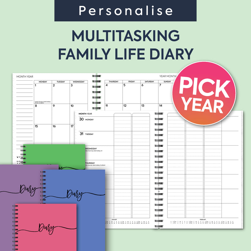 Week-to-view family life spiral diary Academic tax year 2025 2026 Select starting date