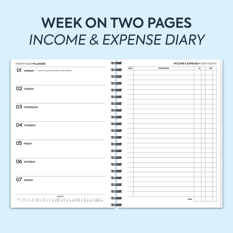 A5 Week on two pages income & expense spiral diary | Monthly/Weekly | Personalise