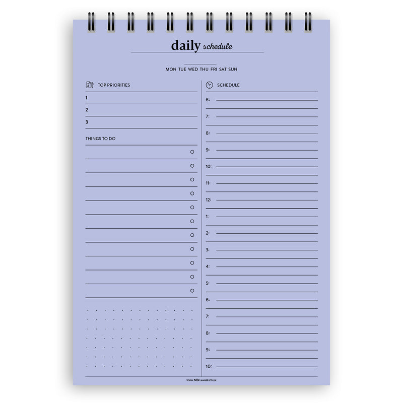 A5 daily schedule notepad | Spiral desk pad | Coloured and white paper