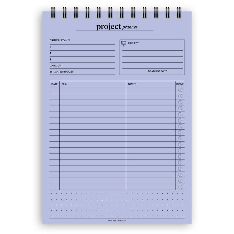 A5 project planner notepad | Spiral desk pad | Coloured and white paper