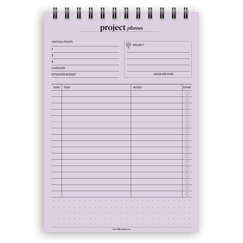 A5 project planner notepad | Spiral desk pad | Coloured and white paper