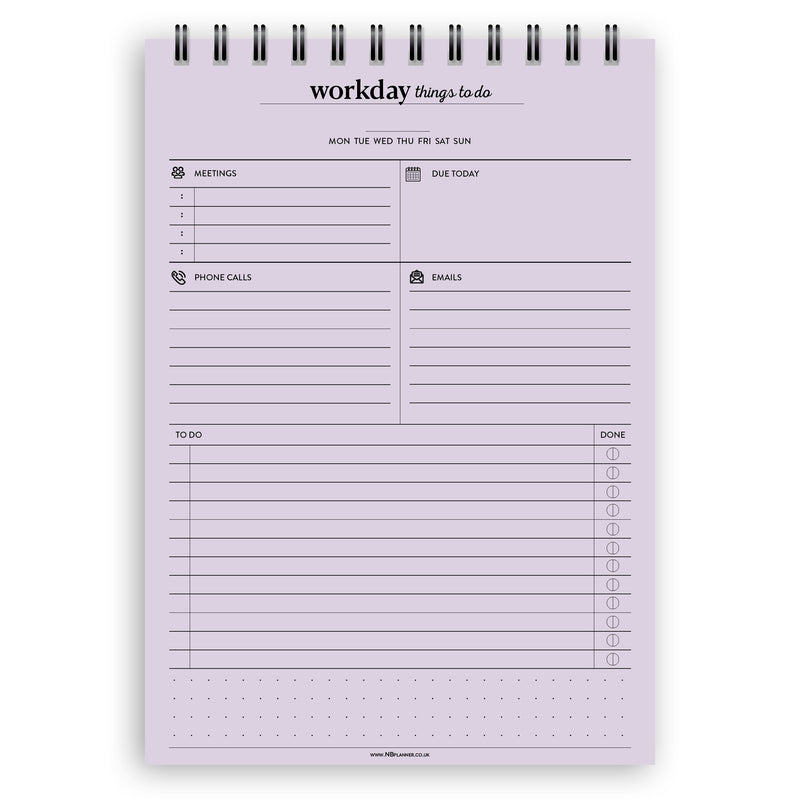 A5 workday things to do notepad | Spiral desk pad | Coloured and white paper