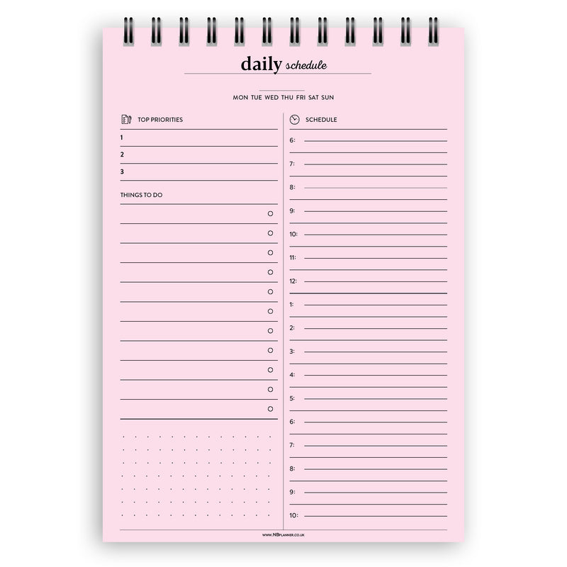 A5 daily schedule notepad | Spiral desk pad | Coloured and white paper