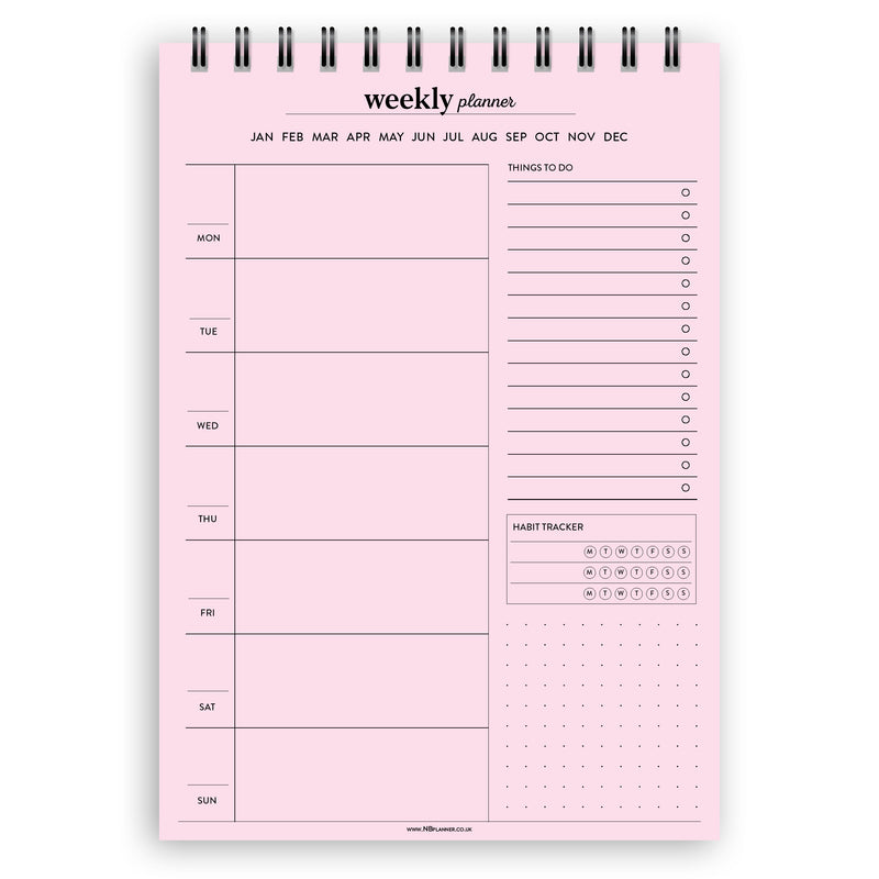 A5 weekly planner notepad | Spiral desk pad | Coloured and white paper