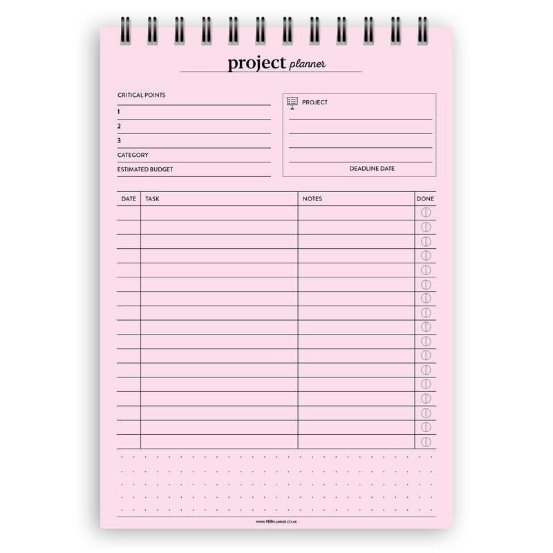 A5 project planner notepad | Spiral desk pad | Coloured and white paper