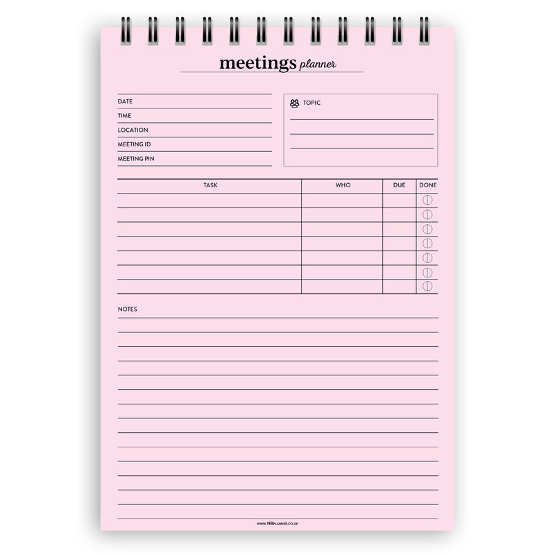 A5 meetings planner notepad | Spiral desk pad | Coloured and white paper