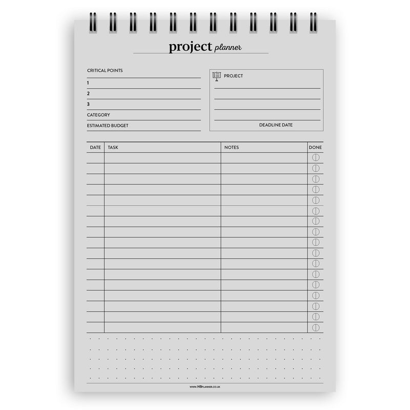 A5 project planner notepad | Spiral desk pad | Coloured and white paper