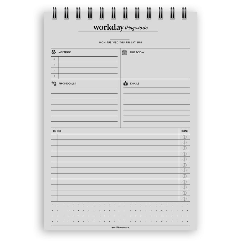 A5 workday things to do notepad | Spiral desk pad | Coloured and white paper