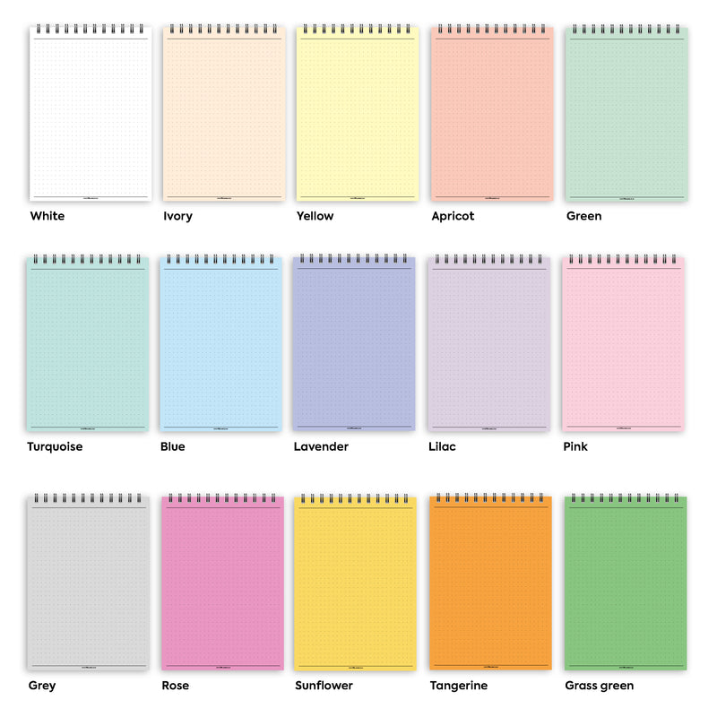 A5 dotted paper notepad | Spiral desk pad | Coloured and white paper