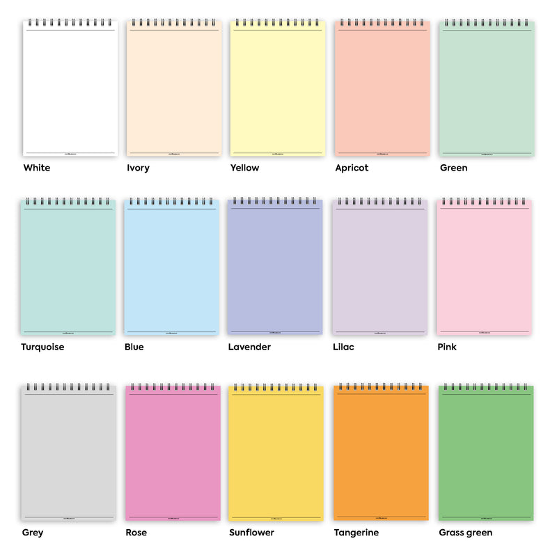 A5 plain paper notepad | Spiral desk pad | Coloured and white paper