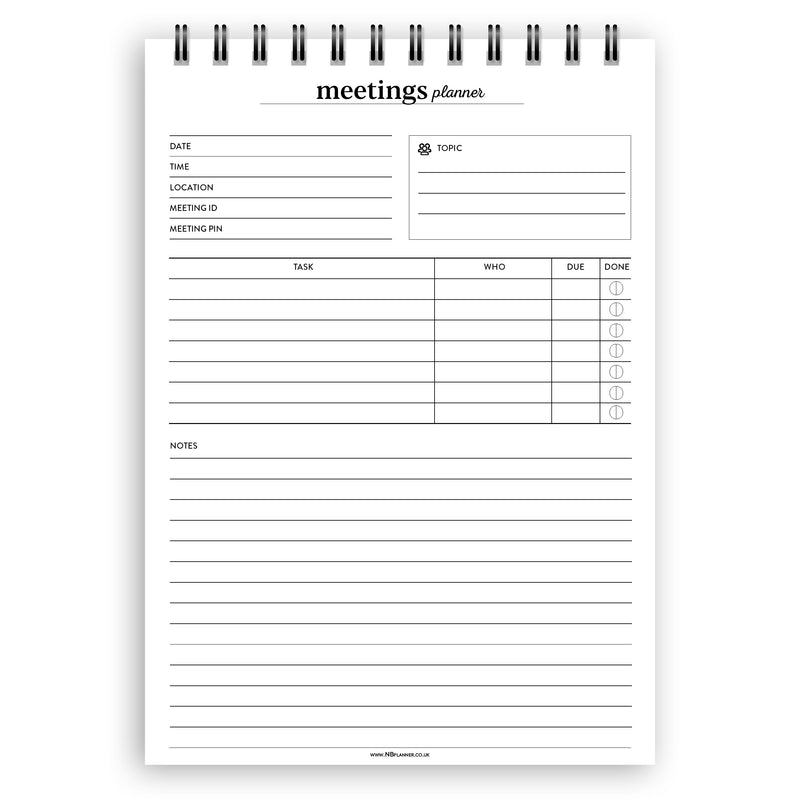 A5 meetings planner notepad | Spiral desk pad | Coloured and white paper