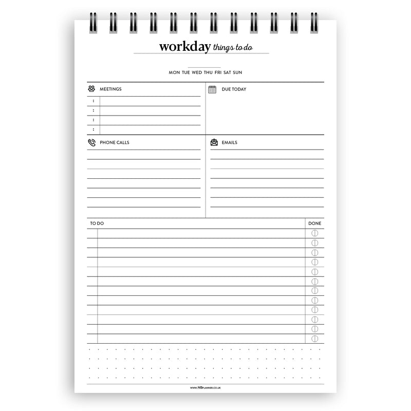 A5 workday things to do notepad | Spiral desk pad | Coloured and white paper