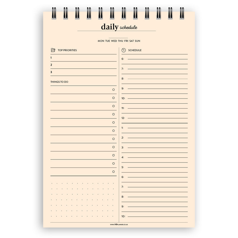 A5 daily schedule notepad | Spiral desk pad | Coloured and white paper