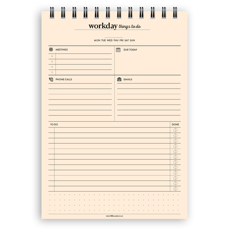 A5 workday things to do notepad | Spiral desk pad | Coloured and white paper