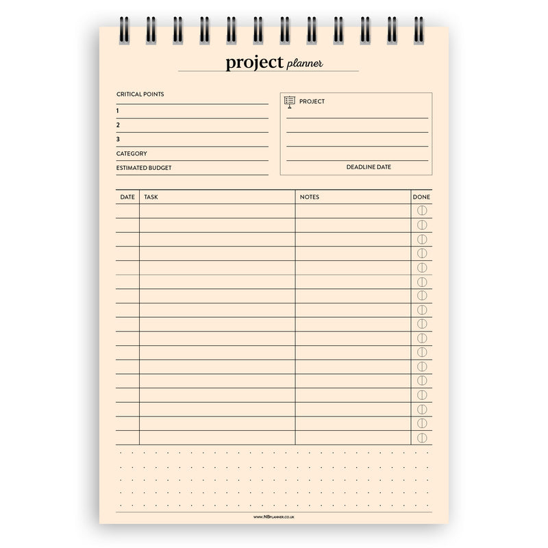 A5 project planner notepad | Spiral desk pad | Coloured and white paper