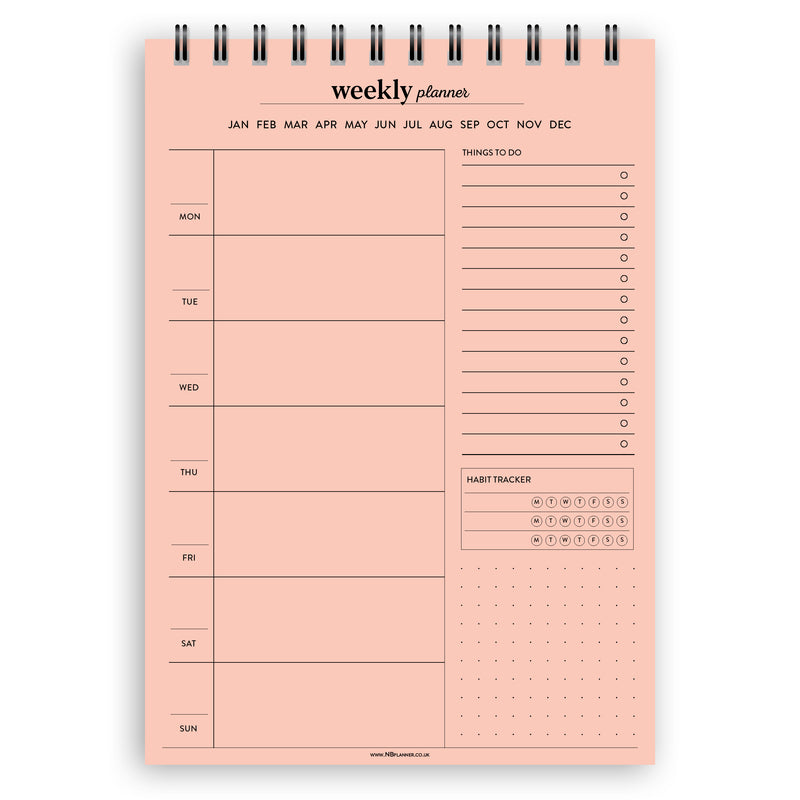 A5 weekly planner notepad | Spiral desk pad | Coloured and white paper