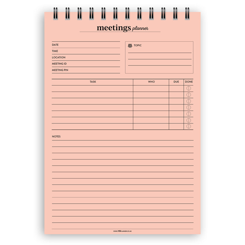 A5 meetings planner notepad | Spiral desk pad | Coloured and white paper