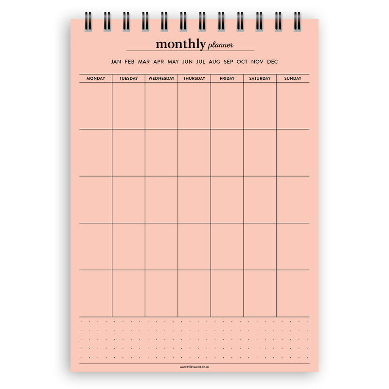 A5 monthly planner notepad | Spiral desk pad | Coloured and white paper