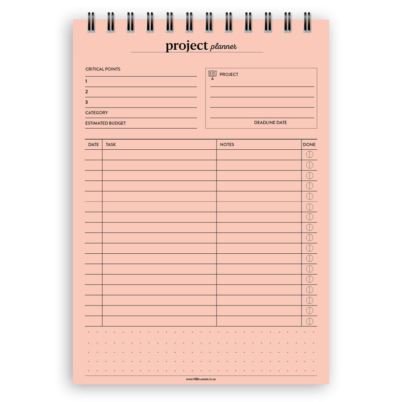 A5 project planner notepad | Spiral desk pad | Coloured and white paper