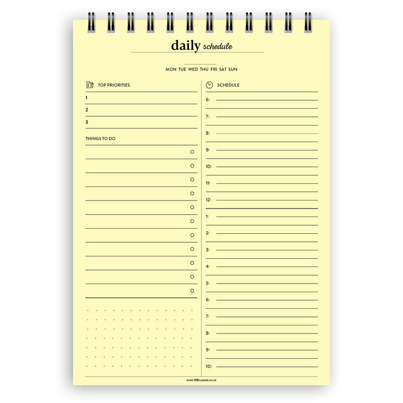 A5 daily schedule notepad | Spiral desk pad | Coloured and white paper