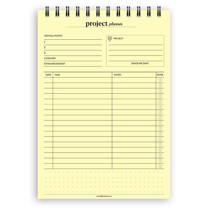 A5 project planner notepad | Spiral desk pad | Coloured and white paper