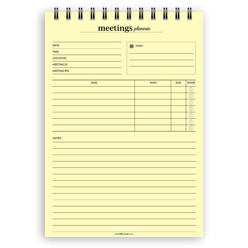 A5 meetings planner notepad | Spiral desk pad | Coloured and white paper