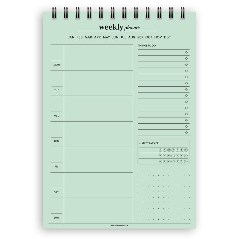 A5 weekly planner notepad | Spiral desk pad | Coloured and white paper