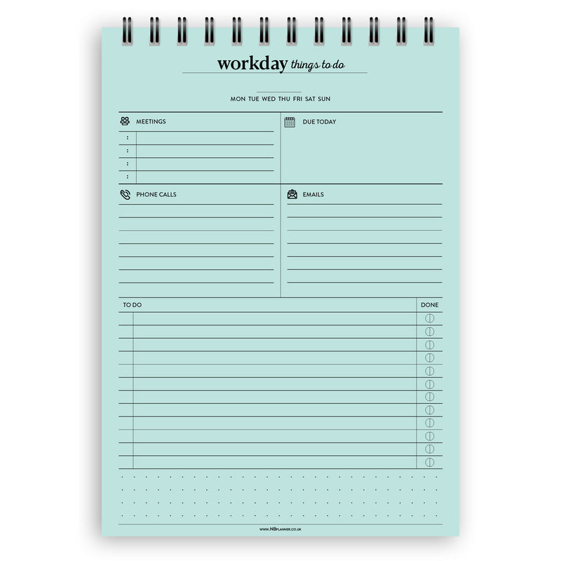 A5 workday things to do notepad | Spiral desk pad | Coloured and white paper