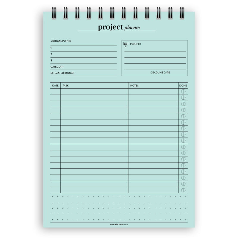 A5 project planner notepad | Spiral desk pad | Coloured and white paper