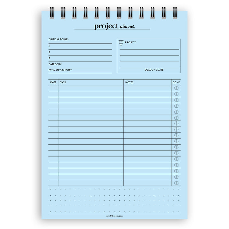 A5 project planner notepad | Spiral desk pad | Coloured and white paper