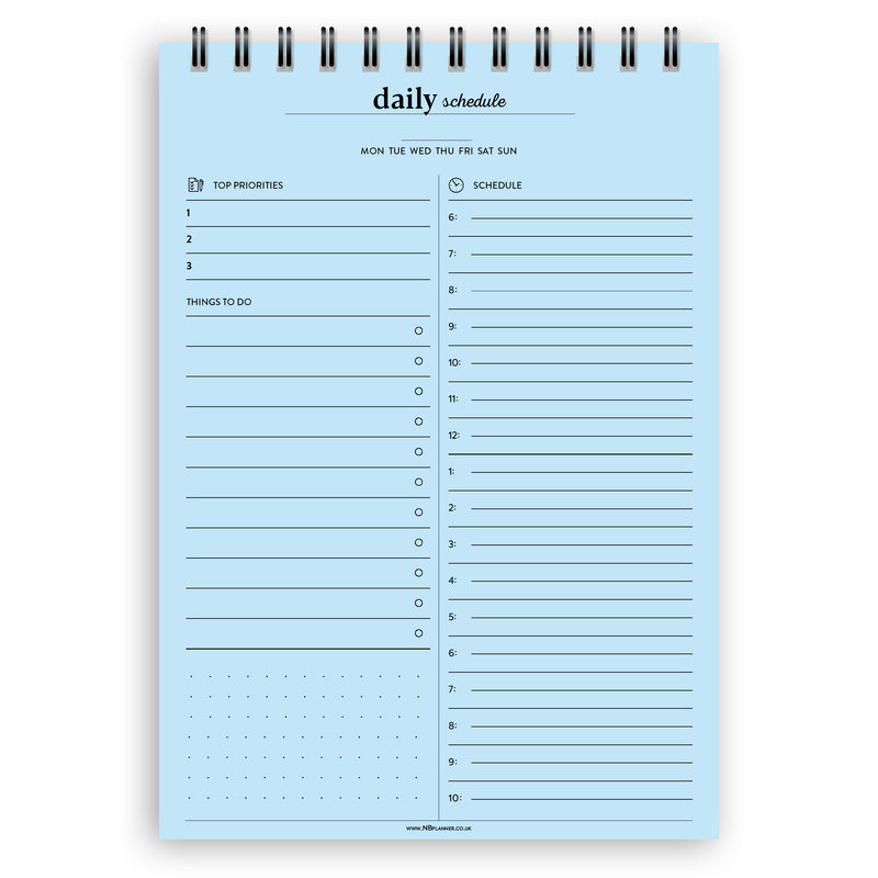 A5 daily schedule notepad | Spiral desk pad | Coloured and white paper