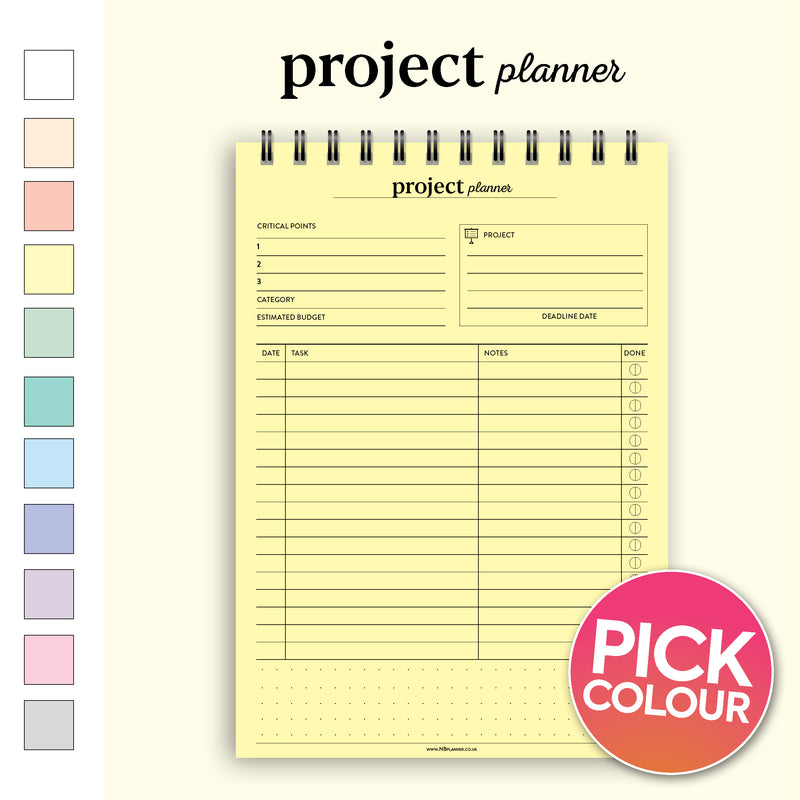 A5 project planner notepad