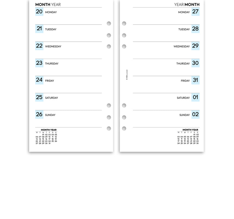 Personal size Week on one page diary organiser refill | Monthly/Weekly | Classic collection