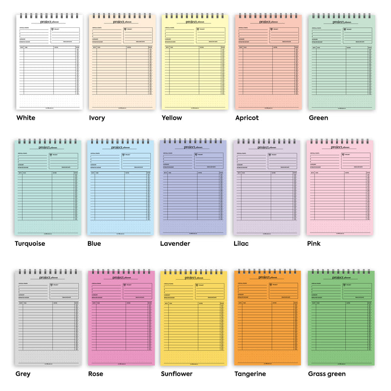 A5 project planner notepad | Spiral desk pad | Coloured and white paper