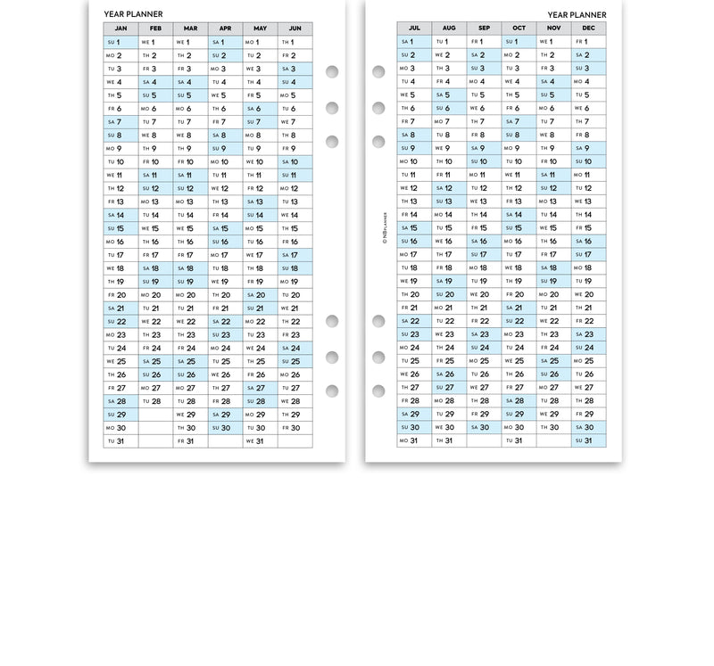 Personal size Week on one page diary organiser refill | Monthly/Weekly | Classic collection