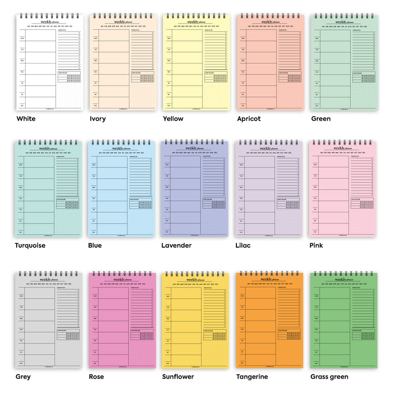 A5 weekly planner notepad | Spiral desk pad | Coloured and white paper