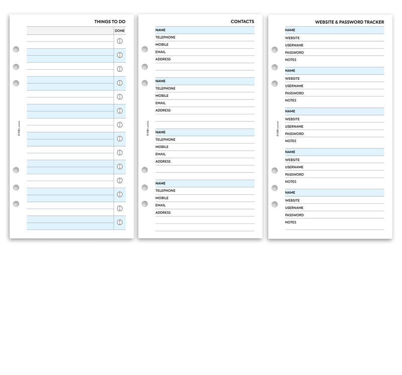 Personal size Week on one page diary organiser refill | Monthly/Weekly | Classic collection