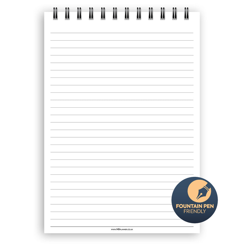 A5 wide-ruled notepad | Spiral desk pad | Coloured and white paper