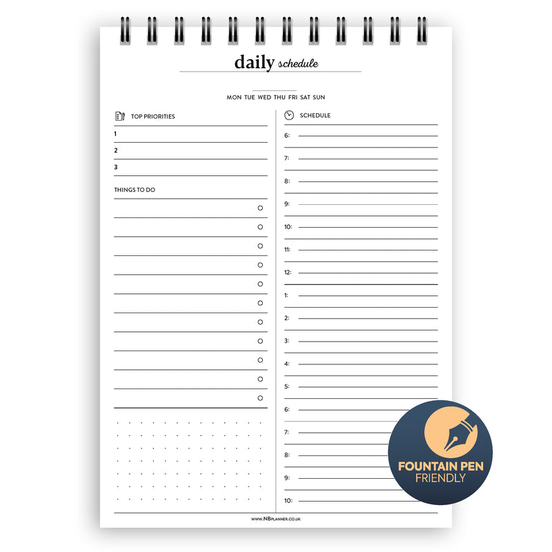 A5 daily schedule notepad | Spiral desk pad | Coloured and white paper