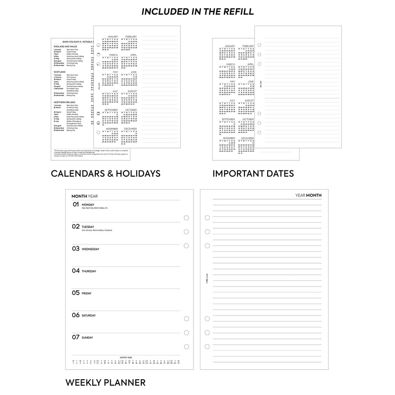 A5 size Week On One Page diary with lined notes organiser refill | Essential