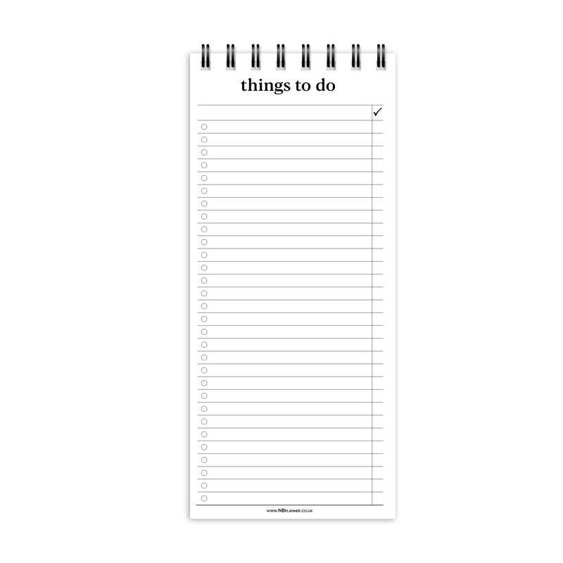 Slim things to do notepad | Spiral desk pad | Coloured and white paper