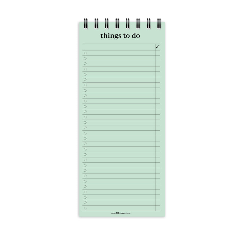 Slim things to do notepad | Spiral desk pad | Coloured and white paper