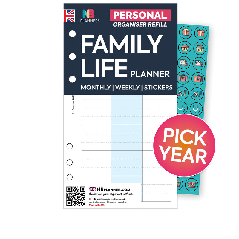 Personal size Family life planner organiser refill | Monthly/Weekly | Classic collection