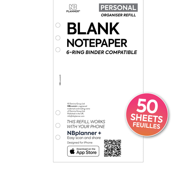 Personal size Blank notepaper organiser refill | Essential