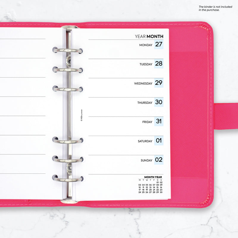 Personal size Week on one page diary organiser refill | Monthly/Weekly | Classic collection