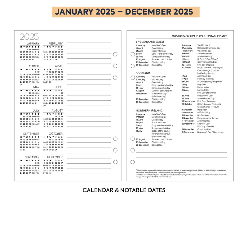 2025 A5 size Week On Two Pages Diary organiser refill | Monthly/Weekly | Fountain pen friendly