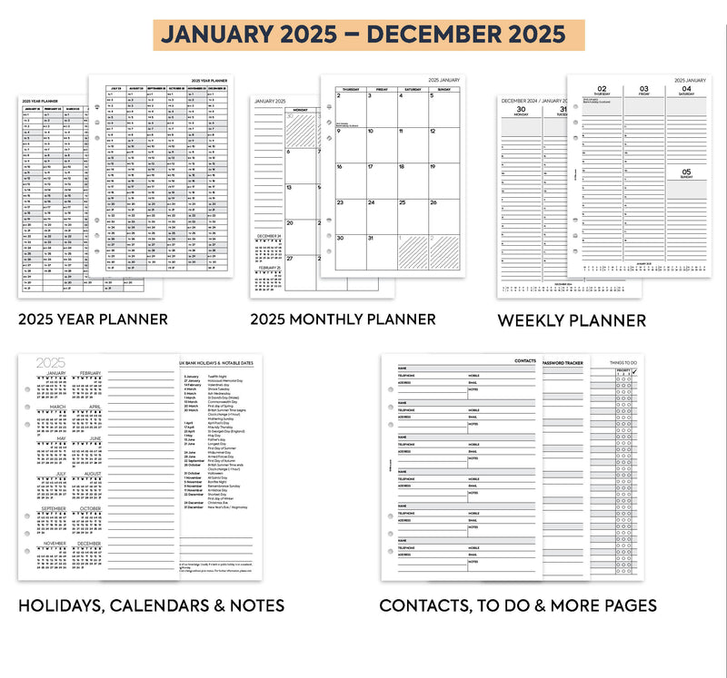 2025 A5 size Week On Two Pages Diary with appointments organiser refill | Monthly/Weekly | Fountain pen friendly